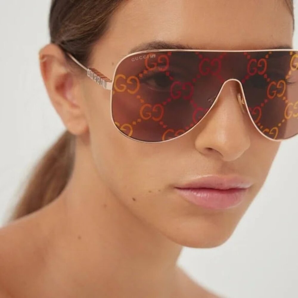 NEW GUCCI SHIELD SUNGLASSES GUCCI GG1436S 003 RED UNISEX EYEWEAR